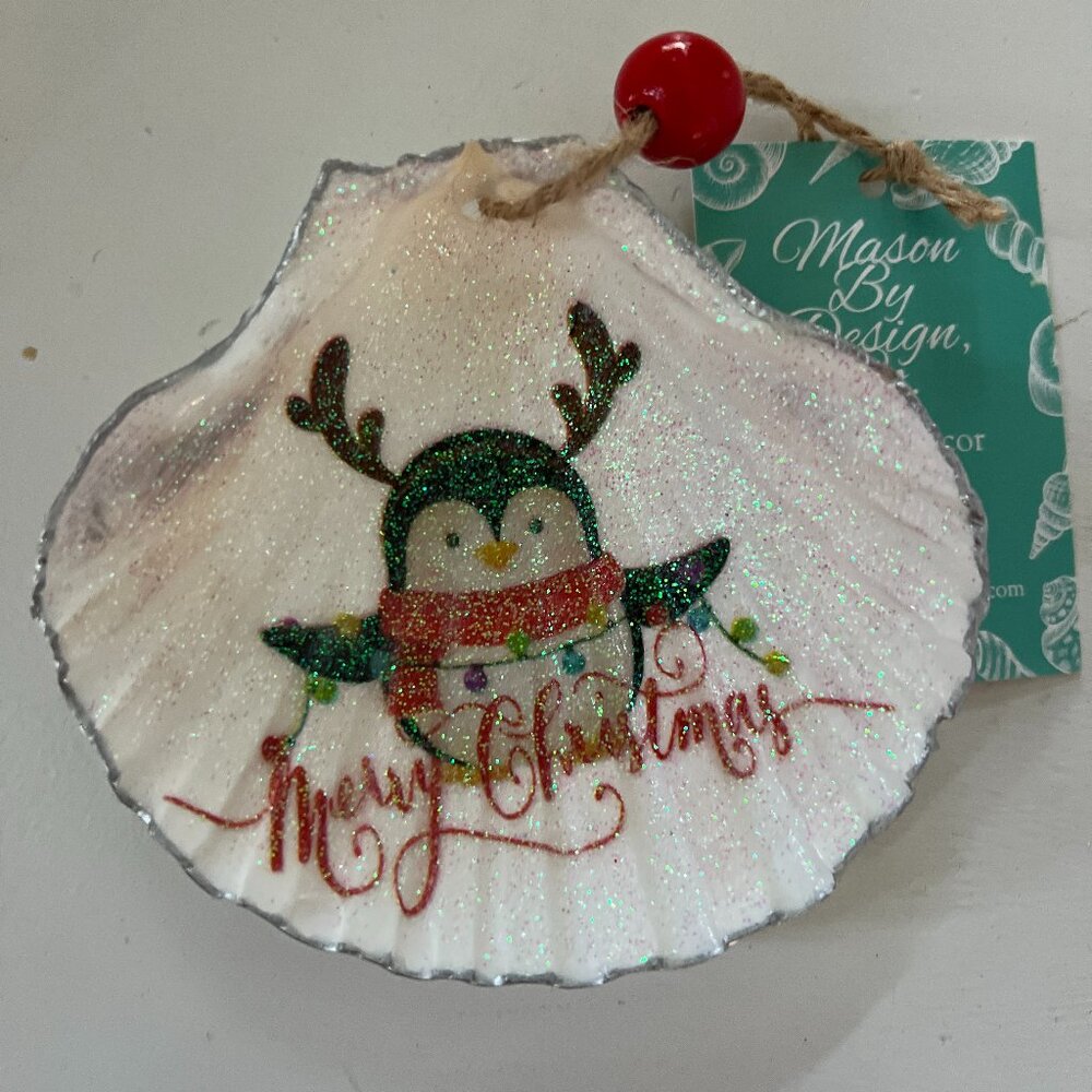 Penguin Seashell Christmas Ornament